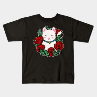 Cute Cat In The Poppy Garden Kids T-Shirt